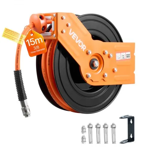 VEVOR Druckluft Schlauchtrommel, 15 m x 3/8 Zoll Hybrid-Druckluftschlauch, Schlauchaufroller 20 bar, Automatische Schlauchaufwicklung mit 1,52 m Zuleitung, 180° schwenkbare Decken-/Wandhalterung VEVOR Druckluft Schlauchtrommel, 15 m x 3/8 Zoll Hybrid-Druckluftschlauch, Schlauchaufroller 20 bar, Automatische Schlauchaufwicklung mit 1,52 m Zuleitung, 180° schwenkbare Decken-/Wandhalterung