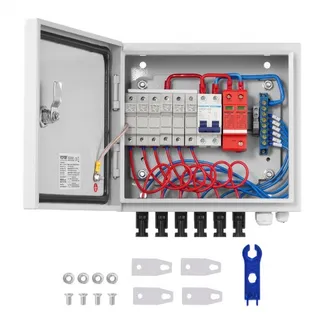 VEVOR PV-Combiner-Box, 6-String, Solar-Combiner-Box mit 15 A Nennstromsicherung, 125 A Leistungsschalter, Blitzableiter und Solaranschluss, Stahlgehäuse für On-/Off-Grid-Solarpanelsystem, IP65 VEVOR PV-Combiner-Box, 6-String, Solar-Combiner-Box mit 15 A Nennstromsicherung, 125 A Leistungsschalter, Blitzableiter und Solaranschluss, Stahlgehäuse für On-/Off-Grid-Solarpanelsystem, IP65