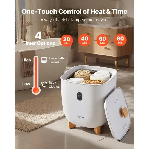 VEVOR 25L großer Handtuchwärmer-Eimer, Handtuchwärmer mit LED-Bildschirm und Heizsäulen unten, intelligenter Handtuchwärmer mit einstellbarem Timer für Badezimmer, Bademantel, Decke und Pyjama, automatische Abschaltung, weiß – Bild 5