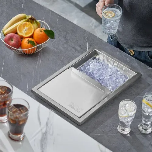VEVOR 26,7 L Drop-in-Eisbox, 456 x 304 x 371 mm Edelstahl-Eiskühler, Kommerzieller Eisbehälter mit Schiebedeckel, Eingebaute Eisspeichertruhe, Abflussrohr & Ablassstopfen im Lieferumfang Enthalten – Bild 7
