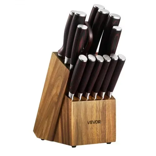 VEVOR Küchenmesserset mit Messerblock (Holz) & Wetzstahl, 15-tlg. Messerset, scharfe Messer aus hochkohlenstoffhaltigem Edelstahl, Küchenbesteck mit ergonomischem Griff, für Zuhause – Bild 10