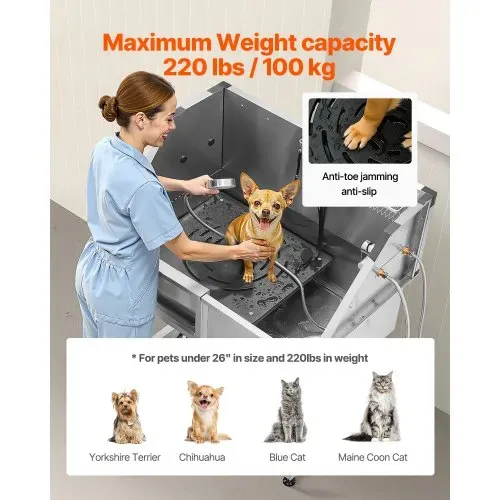 VEVOR Hundewaschstation aus Edelstahl, 961x620x1220 mm, Tierpflegewanne mit Ablagetreppe, Wasserhahn, Duschkopf & Seifenhalter, Hundebadewanne für große, mittelgroße & kleine Haustiere (linke Tür) – Bild 3