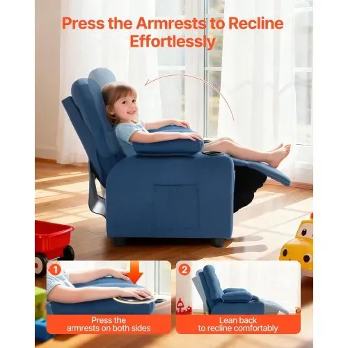 VEVOR Kindersofa Kindersessel Kinderstuhl Kuschelsessel Kindermöbel Blau, für Jungen & Mädchen, 107° bis 126° Verstellbare Rückenlehne Atmungsaktiver Polyesterbezug Getränkehalter Taschen Fußstützen – Bild 2
