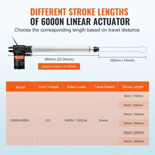 VEVOR 6000N Linear Actuator DC 12V Linearantrieb IP44 Elektrischer Linearmotor 350mm Hublänge Geräuschpegel ≤50dB Elektrische Türöffner 5mm/s Fahrgeschwindigkeit Lineartechnik Verstellantrieb – Bild 2