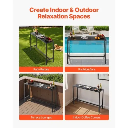 VEVOR Bartisch, 1400 x 375 x 980 mm, Bistrotisch, Stehtisch mit Metallgestell, rechteckige Esstische, Küchentisch, Tresentisch, Partytisch, Gartenmöbel für Balkon, Garten, Poolrand – Bild 5