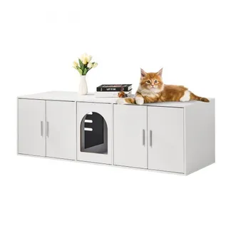 VEVOR Katzentoilettengehäuse für 2 Katzen, Katzentoilettenmöbel versteckt mit Doppelzimmern, Katzentoilettenschrank aus Holz passt in die meisten Katzentoiletten, 57,9″L x 18,3″B x 17,9″H, weiß VEVOR Katzentoilettengehäuse für 2 Katzen, Katzentoilettenmöbel versteckt mit Doppelzimmern, Katzentoilettenschrank aus Holz passt in die meisten Katzentoiletten, 57,9″L x 18,3″B x 17,9″H, weiß
