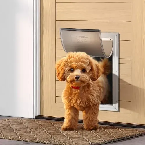 VEVOR Haustierklappe Hundeklappe aus Aluminiumrahmen mit Schloss & Klappensystem 287 x 407 mm, wetterfeste Hundeklappe Haustiertüre geeignet für Katzen Hunde Kätzchen (Weiß-M) einfache Montage – Bild 7