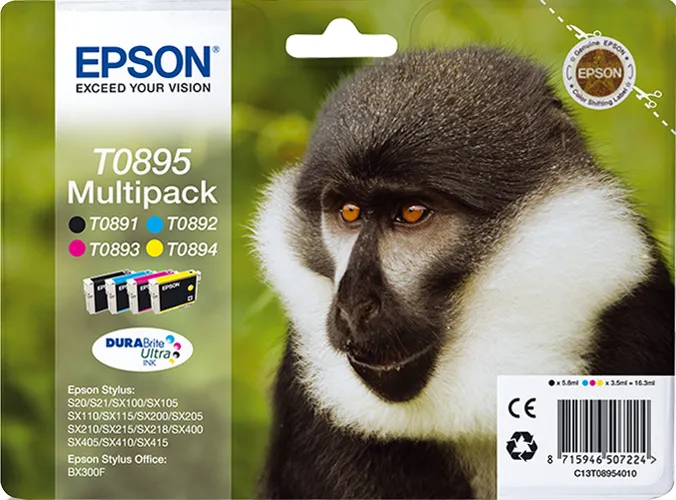 Epson Monkey Multipack 4 Farben T0895, DURABrite Ultra Ink Epson Monkey Multipack 4 Farben T0895, DURABrite Ultra Ink