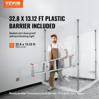 VEVOR Staubschutzstangen, Staubschutzsystem Staubschutzwand mit 4 Teleskopstangen & Tragetasche, 4 Höhenverstellbar Max. 3,66 m, 10 x 4 m Kunststofffolie, für Innendekoration und Malerarbeiten VEVOR Staubschutzstangen, Staubschutzsystem Staubschutzwand mit 4 Teleskopstangen & Tragetasche, 4 Höhenverstellbar Max. 3,66 m, 10 x 4 m Kunststofffolie, für Innendekoration und Malerarbeiten
