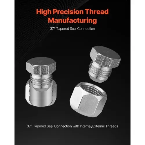VEVOR 72-tlg. JIC-Hydraulikfittings, Industriehydraulikkappe & -stopfen, Schlauch- & Rohrfitting-Kit, Kappen- & Stopfen-Kit, Präzisionsgewinde in 37°-Schnittgrößen 4, 6, 8, 10, 12, 16 – Bild 2