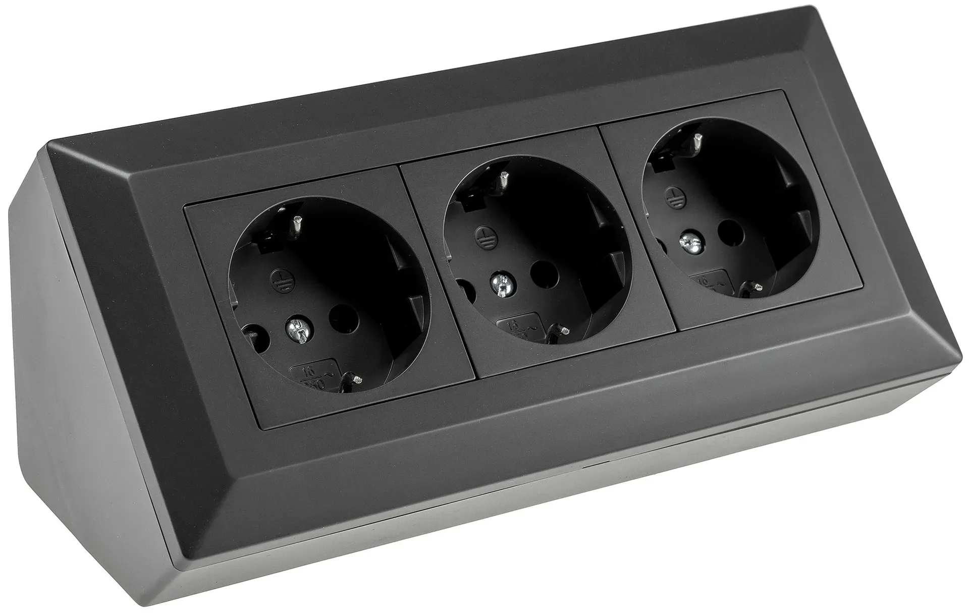 3-fach Steckdosenblock, schwarz 250V~/ 16A, Aufbaumontage 3-fach Steckdosenblock, schwarz 250V~/ 16A, Aufbaumontage
