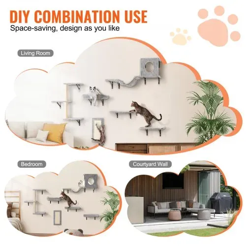 VEVOR Katzenregale zur Wandmontage, Katzenwandregale und Sitzstangen mit Sprungbrettern, Hängematte, Sofa, Katzenbaum & Katzengriff, Katzenmöbel und Regale bis zu 18 kg zum Schlafen, Spielen, Klettern, 6er-Set – Bild 5