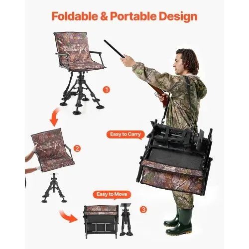 VEVOR Faltstuhl Campingstuhl Anglerstuhl mit Armlehnen, höhenverstellbarer Klappstuhl Gartenstuhl (158 kg belastbar) 360° geräuschlos drehbar, 420-625 mm (Sitzhöhe) für Picknick Garten Outdoor – Bild 5
