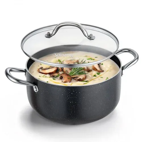 VEVOR Suppentopf aus Aluminiumlegierung 5,7 L Antihaftbeschichtet Kochtopf mit Glasdeckel, PFOA- und PFAS-frei, Kompatibel mit Gasherden Induktionsherden Elektroherden, Ideal für Suppen Eintöpfe Pasta VEVOR Suppentopf aus Aluminiumlegierung 5,7 L Antihaftbeschichtet Kochtopf mit Glasdeckel, PFOA- und PFAS-frei, Kompatibel mit Gasherden Induktionsherden Elektroherden, Ideal für Suppen Eintöpfe Pasta