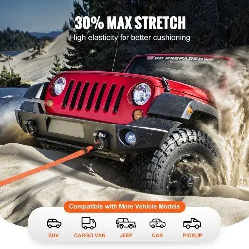 VEVOR 22 mm x 6 m Abschleppseil 13871 kg, Hochleistungs-Offroad-Abschleppgurt, Extrem belastbarer Zugseil mit 30 % Elastizitätsenergie Abschlepphilfe für Jeep Auto LKW ATV UTV SUV Traktor – Bild 3