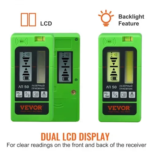 VEVOR Professional Laserempfänger 60m Reichweite Laserdetektor für Puls-Kreuzlinienlaser ±1,5mm Nivellierbereich 1,5-V-Batterien 20 Stunden Betriebszeit doppelte LCD-Display mit Hintergrundbeleuchtung – Bild 3