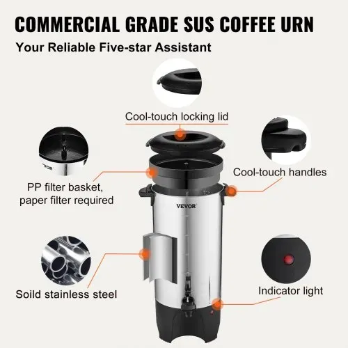 VEVOR Kommerzielle Heißgetränkespender Kaffee Heißwasserspender 50 Tassen, 1000 W Warmhaltebehälter Heißwasserspender 7,4 L Warmhaltebehälter Säfteimer für Büro, Partys, Café, Picknicks usw. – Bild 5