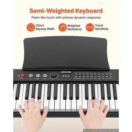 VEVOR Digitalpiano 61 Tasten Halbgewichtet E-Piano mit Ständer Klavierhocker, 128 Klänge, 128 Rhythmen, HiFi-Stereolautsprecher, 3,5-mm-Kopfhörerbuchse, Sustain-Pedal, USB/MIDI und Notenablage – Bild 2