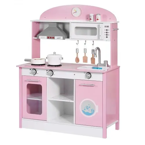 VEVOR Spielküche für Kinder, Kinderküche aus Holz mit Licht & Sound, Holzküche mit Herd Backofen Spüle Mikrowelle Dunstabzug & Geschirrspüler, Küchenspielzeug mit Kochset für Kinder ab 3 Jahren, Rosa – Bild 8