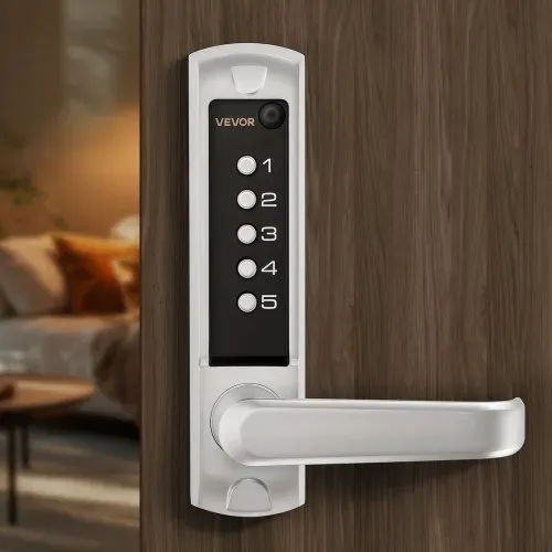 VEVOR Mechanisches Codeschloss mit Einseitigem Tastenschloss (5-stelliger Code), Schlüsselloses Türschloss mit Griff & Automatischer Verriegelung, für Haustüren Gartentore Garagen Outdoor, Silber – Bild 7