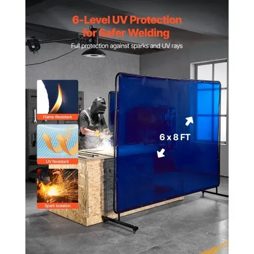 VEVOR Schweißvorhang, 1740×2340 mm Schweißschutzwand, flammhemmende Vinyl-Schweißschutzwand mit feststellbaren Schwenkrädern und 6-stufigem UV-Schutz für Werkstatt-/Industrieeinsatz, Blau VEVOR Schweißvorhang, 1740×2340 mm Schweißschutzwand, flammhemmende Vinyl-Schweißschutzwand mit feststellbaren Schwenkrädern und 6-stufigem UV-Schutz für Werkstatt-/Industrieeinsatz, Blau