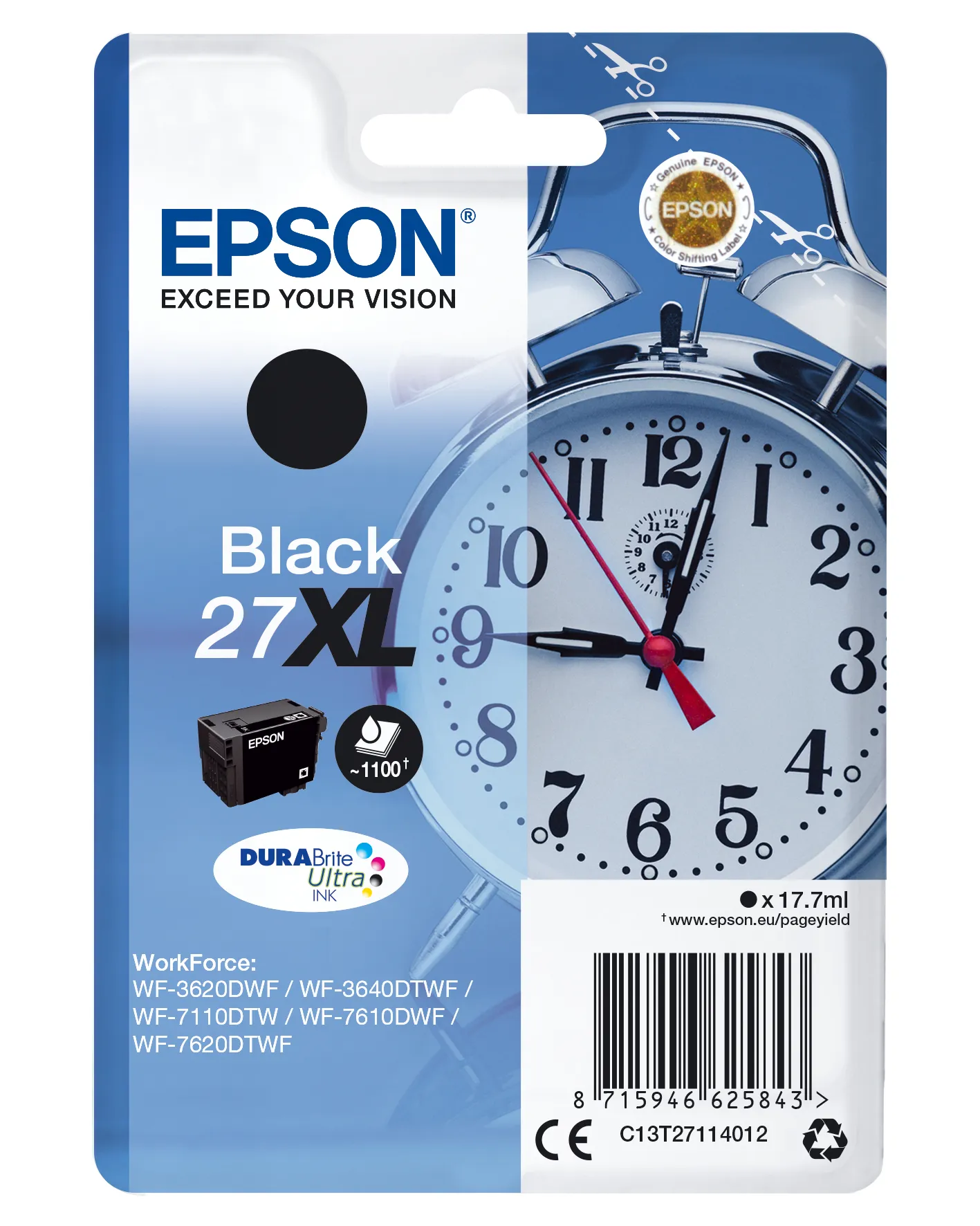 Epson Alarm clock Singlepack Black 27XL DURABrite Ultra Ink Epson Alarm clock Singlepack Black 27XL DURABrite Ultra Ink