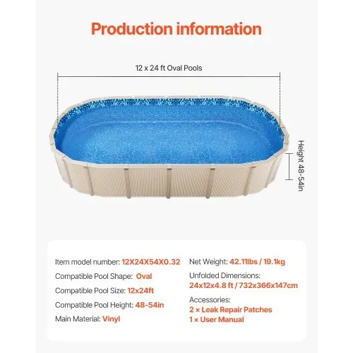 VEVOR Ovale Poolfolie, 732x366x147cm, Innenfolie, Ersatzfolie, Innenhülle, Schwimmbadfolie, Überlapp-Vinylfolie in Standardgröße, verschleißfest, für Aufstellpools mit 137 cm hohen Wänden – Bild 6