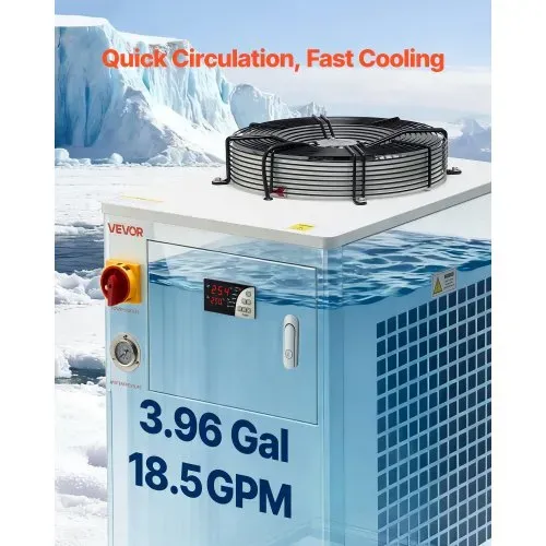 VEVOR Industrieller Wasserkühler, 5 kW, Wasserkühlsystem mit Kompressor, 15 L Tankinhalt, max. Durchflussrate 70 L/min, Industrial Water Chiller für CO2-Laser-Röhrengravur- & Schneidemaschinen – Bild 4