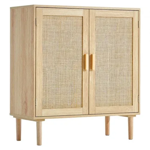 VEVOR Rattanschrank Rattankommode Aufbewahrungsschrank mit 2 magnetischen Türen & verstellbaren Regalen & Griffen, Sideboard-Buffetschrank für Flur Eingangsbereich Wohnzimmer Küche Flur – Bild 8