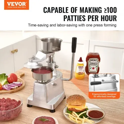 VEVOR Kommerzieller Burger-Patty-Maker, 10 cm Hamburger-Rindfleisch-Patty-Maker, robuste, lebensmittelechte Edelstahlschüssel-Burgerpresse, Küchen-Fleischformmaschine mit 1000 Stück Patty-Papi VEVOR Kommerzieller Burger-Patty-Maker, 10 cm Hamburger-Rindfleisch-Patty-Maker, robuste, lebensmittelechte Edelstahlschüssel-Burgerpresse, Küchen-Fleischformmaschine mit 1000 Stück Patty-Papi