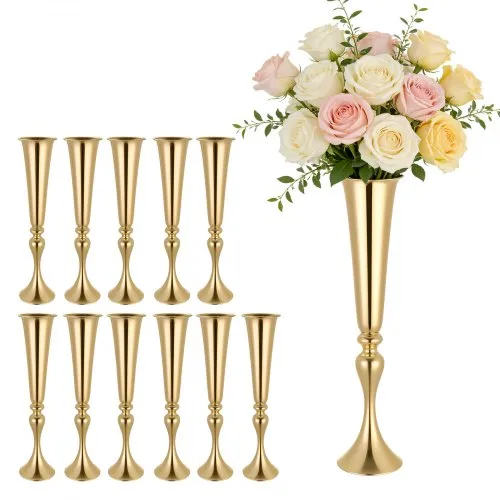 VEVOR 12 Stk. Hochzeitsvasen Tafelaufsatz Blumenvasen für Hochzeit 55 cm Hoch, Metall Tafelaufsatz Vasen mit Blumenständern, Trompete Vase Tischdeko für Hochzeiten Party Jubiläumsfeier Zeremonie, Gold VEVOR 12 Stk. Hochzeitsvasen Tafelaufsatz Blumenvasen für Hochzeit 55 cm Hoch, Metall Tafelaufsatz Vasen mit Blumenständern, Trompete Vase Tischdeko für Hochzeiten Party Jubiläumsfeier Zeremonie, Gold