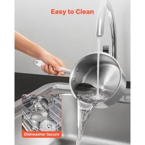 VEVOR Kochtopf Großraumtopf 2,37 L mit Glasdeckel & Dampfschicht, Suppentopf Gemüsetopf mit ergonomischem Griff, Milchtopf aus Edelstahl Gemüsetopf Silber spülmaschinengeeignete Soßentopf – Bild 3