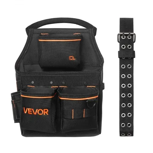 VEVOR Werkzeuggürtel, 14 Taschen, Handwerkergürtel, Arbeitsgürtel für Elektriker, Schreiner & Bauarbeiter, Hammerhalter, Werkzeughalter, Schürzenorganizer geeignet, verstellbar von 830–1270 mm – Bild 10