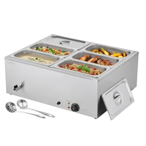 VEVOR kommerzieller Speisenwärmer (6 x 1/3 Größe Behälter), 1,5 kW elektrischer Wärmebehälter aus Edelstahl mit Abdeckung & Suppenkelle, Chafing Dishes Set für Catering Restaurant Party VEVOR kommerzieller Speisenwärmer (6 x 1/3 Größe Behälter), 1,5 kW elektrischer Wärmebehälter aus Edelstahl mit Abdeckung & Suppenkelle, Chafing Dishes Set für Catering Restaurant Party