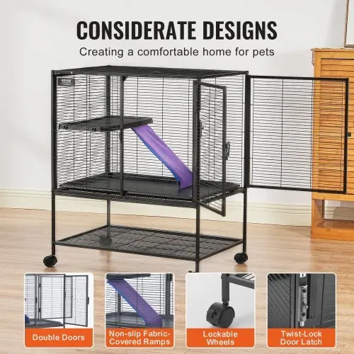 VEVOR 86,4 cm rollender Frettchenkäfig aus Metall, großer 2-stöckiger Critter Nation-Käfig, Kleintierkäfig mit Rampen und Tablett, einfach aufzubauen für Hausratten, Hamster, Meerschweinchen, Chinchillas, Eichhörnchen, Igel, Hasen – Bild 5