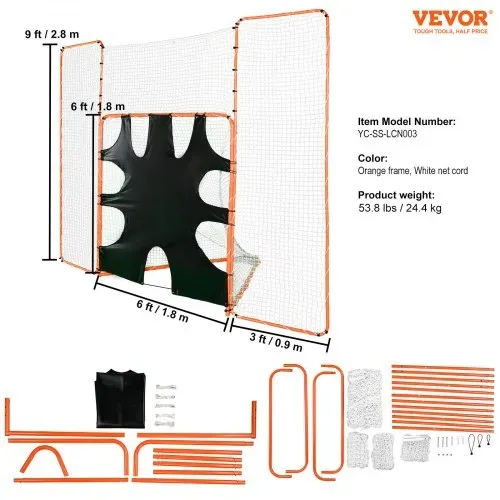 VEVOR 3-IN-1-Lacrosse-Tor mit Rücklaufsperre und Zielscheibe, 12' x 9' Lacrosse-Netz, Hinterhof-Lacrosse-Rebounder-Ausrüstung mit Stahlrahmen, schnell und einfach aufzubauendes Trainingsnetz, perfekt – Bild 6