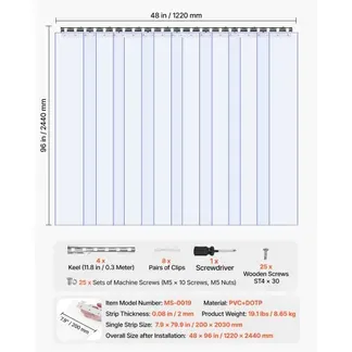 VEVOR Streifenvorhang, 243 cm Höhe x 121,9 cm Breite, 0,2 cm Dicke, 8 Stück transparenter PVC-Streifen-Türvorhang, Gefrierschrankvorhang, Kunststoff-Türstreifen für begehbare Gefrierschränke, Kühlschränke und Lagertüren, mit 50 % Überlappung VEVOR Streifenvorhang, 243 cm Höhe x 121,9 cm Breite, 0,2 cm Dicke, 8 Stück transparenter PVC-Streifen-Türvorhang, Gefrierschrankvorhang, Kunststoff-Türstreifen für begehbare Gefrierschränke, Kühlschränke und Lagertüren, mit 50 % Überlappung