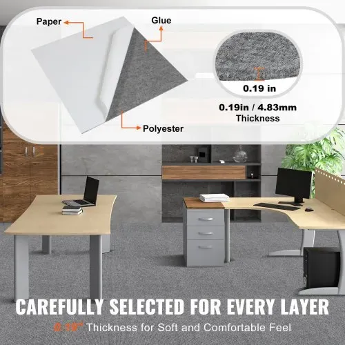 VEVOR Teppichfliesen zum Abziehen und Aufkleben, 61 x 61 cm, selbstklebende Teppichbodenfliesen, weich gepolsterte Teppichfliesen, DIY-Installation für Schlafzimmer, Wohnzimmer, (9 Stk., Hellgrau) – Bild 2