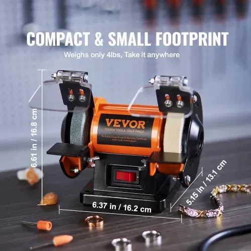 VEVOR Doppelschleifer Doppelschleifmaschine 3590 U/min 150 mm 50 W Profi Schleifmaschine Schleifbock mit Spritzschutz inkl 3 Polierscheiben – Bild 3