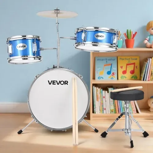VEVOR Schlagzeugset, 3-teilig, Anfänger Drum Kit, inkl. 35,6 cm Basstrommel, 20,3 cm Tom-Tom, 25,4 cm Snare-Drum, verstellbare Drumsticks, Musik-Lernset, für Kinder von 6–13 Jahren, blau – Bild 7