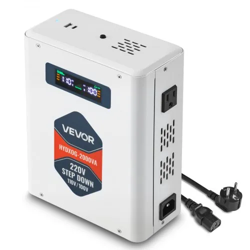 VEVOR Spannungswandler Abwärts, 2000 VA, Hochleistungs-Konverter, 220 V auf 110 V Leistungstransformator, mit 2 US-Steckdosen, USB-Ausgang, LCD-Display, Temperaturschutz, für 110-V-Geräte VEVOR Spannungswandler Abwärts, 2000 VA, Hochleistungs-Konverter, 220 V auf 110 V Leistungstransformator, mit 2 US-Steckdosen, USB-Ausgang, LCD-Display, Temperaturschutz, für 110-V-Geräte