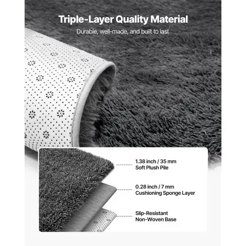 VEVOR Hochflor Teppich 2438x1524 mm, flauschiger Teppich mit dreilagigem Material, 35 mm Florhöhe, Bodenteppiche für Wohnzimmer, Schlafzimmer, Wintergarten, fusselfrei & weich, rutschfest, Grau – Bild 5