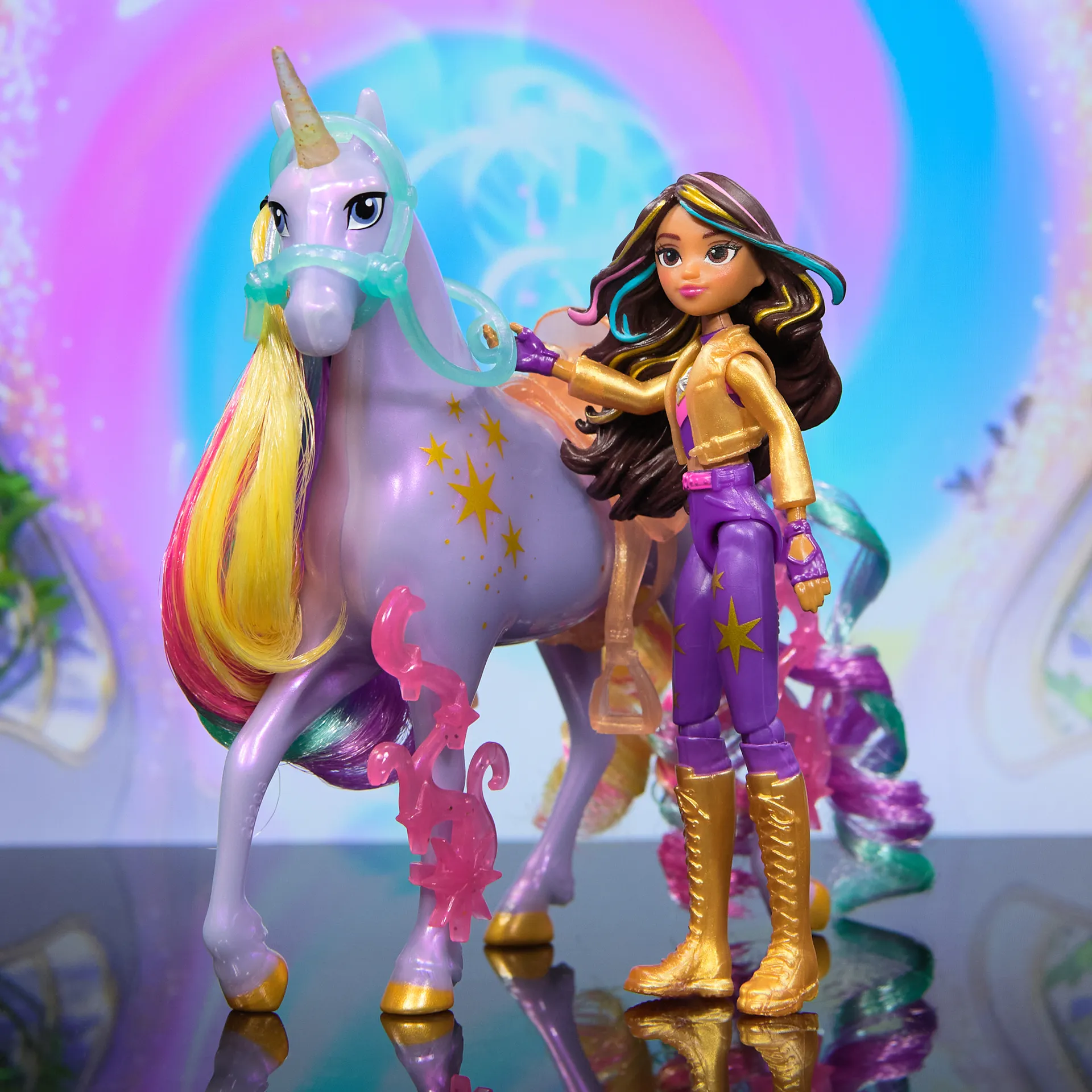 Unicorn Academy Sophia und Einhorn Wildstar Set, ca. 12 cm Originalfiguren zur Netflix Serie mit abnehmbarem Sattel, Mähnen- und Schweifbürste und Zubehör, für Kinder ab 4 Jahren – Bild 3