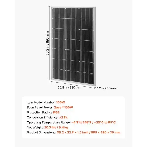 VEVOR Monokristalline Solarmodule, 100 W 2er-Pack, PV-Modul mit MC4-Ausgangsleistung & Aluminiumrahmen, Solarpanel IP65 wasserdicht, Netzunabhängiger Balkonkraftwerk für Auto, Boot, RV, Flachdach – Bild 6