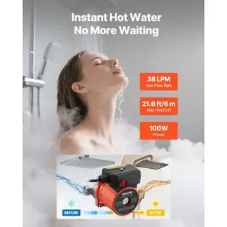 VEVOR Umwälzpumpe, 38 LPM, Umwälzpumpensystem mit sofortiger Zirkulation, 3-Gang-Steuerung, 100 W, AC 220–240 V, G3/4 Zoll auf G1/2 Zoll Adapter, Edelstahlkopf, für Warmwasserbereitersystem VEVOR Umwälzpumpe, 38 LPM, Umwälzpumpensystem mit sofortiger Zirkulation, 3-Gang-Steuerung, 100 W, AC 220–240 V, G3/4 Zoll auf G1/2 Zoll Adapter, Edelstahlkopf, für Warmwasserbereitersystem
