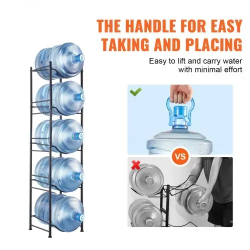 VEVOR Wasserkrughalter mit 5 Ebenen, 5-Gallonen-Wasserflaschenhalter, einreihiges Wasserflaschenregal für 5 Flaschen, robustes Wasserkrugregal für Küche, Büro, Wohnzimmer, schwarz – Bild 5