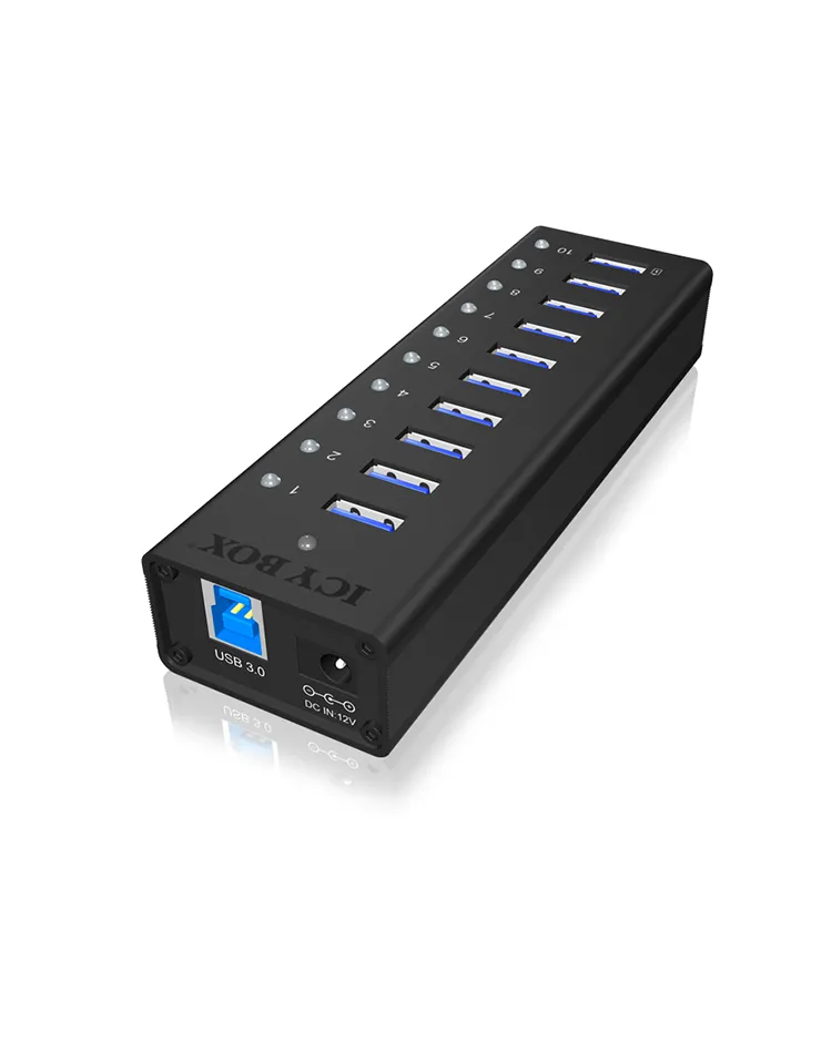 ICY BOX IB-AC6110, 10 Port USB 3.2 Gen 1 Hub, inkl. Ladeport, Aluminium Gehäuse mit Netzteil – Bild 4