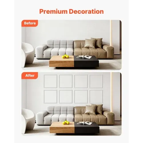 VEVOR Wandform-Set, 12er-Pack, 51x51 cm Stuckleisten aus Lackierbarem Polystyrol, Wasserfeste Wandleiste, Zierleiste für Wände, Friesleisten für Wohnzimmer, Schlafzimmer, Zuhause, Weiß – Bild 2