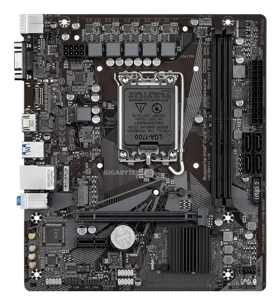 GIGABYTE H610M H V2 Mainboard - Unterstützt Intel Core Prozessoren 14th CPUs, 4+1+1 Hybrid Digital VRM, up to 5600MHz DDR5, 1xPCIe 3.0 M.2, GbE LAN, USB 3.2 Gen 1 – Bild 2