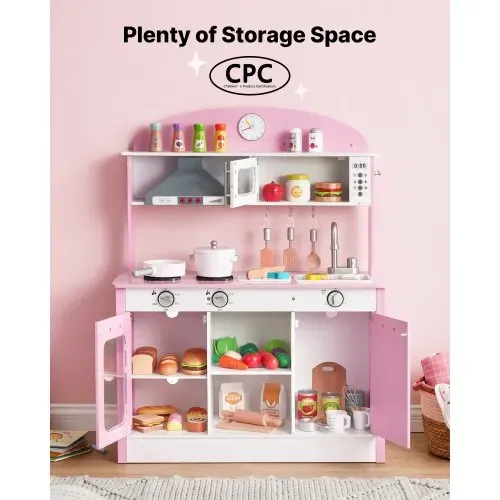 VEVOR Spielküche für Kinder, Kinderküche aus Holz mit Licht & Sound, Holzküche mit Herd Backofen Spüle Mikrowelle Dunstabzug & Geschirrspüler, Küchenspielzeug mit Kochset für Kinder ab 3 Jahren, Rosa – Bild 5